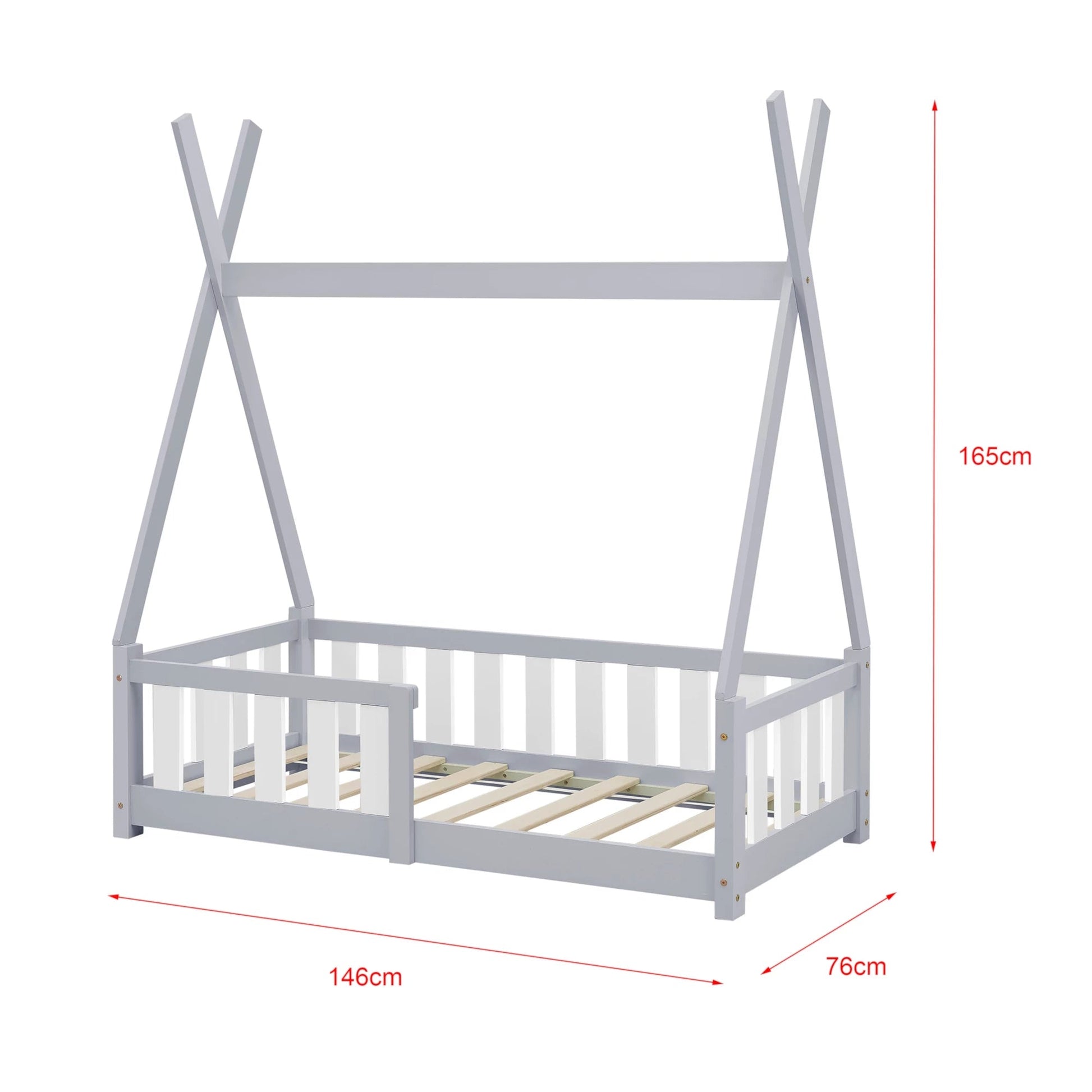 In And OutdoorMatch Kinderbed Alan - Tipi - Grenen - Met valbescherming - 70x140 cm - Lichtgrijs - Voor meisjes - Voor jongens - Voor kinderen Kinder bedden