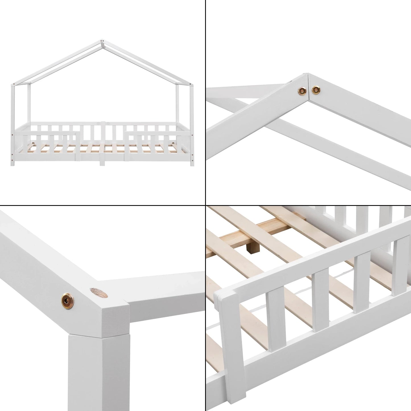 In And OutdoorMatch Kinderbed Allan - Met valbeveiliging - 140x200 cm - Wit Mat - Voor meisjes - Voor jongens - Voor kinderen Kinder bedden