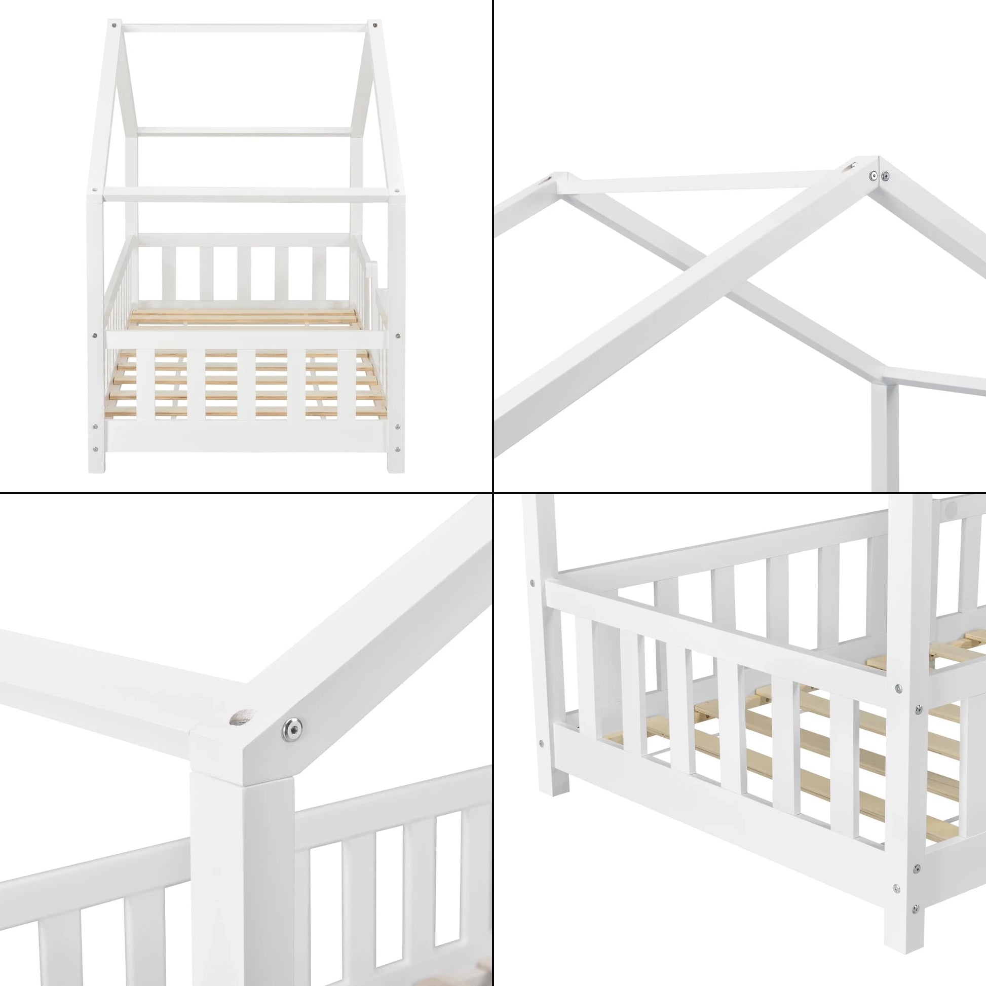 In And OutdoorMatch Kinderbed Bernice - Met valbeveiliging - 80x160 cm - Wit Mat - Voor meisjes - Voor jongens - Voor kinderen Kinder bedden