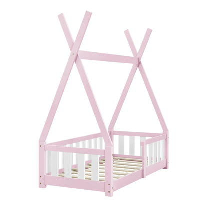 In And OutdoorMatch Kinderbed Bernie - Tipi - Grenen - Met valbeveiliging - 70x140 cm - Roze - Voor meisjes - Voor jongens - Voor kinderen Kinder bedden