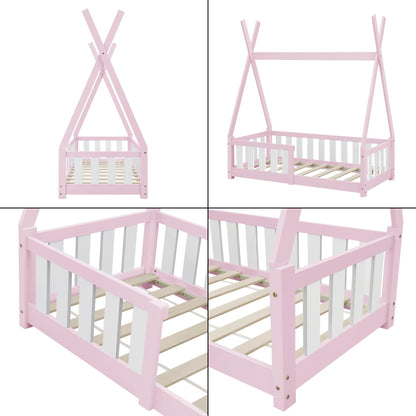 In And OutdoorMatch Kinderbed Bernie - Tipi - Grenen - Met valbeveiliging - 70x140 cm - Roze - Voor meisjes - Voor jongens - Voor kinderen Kinder bedden