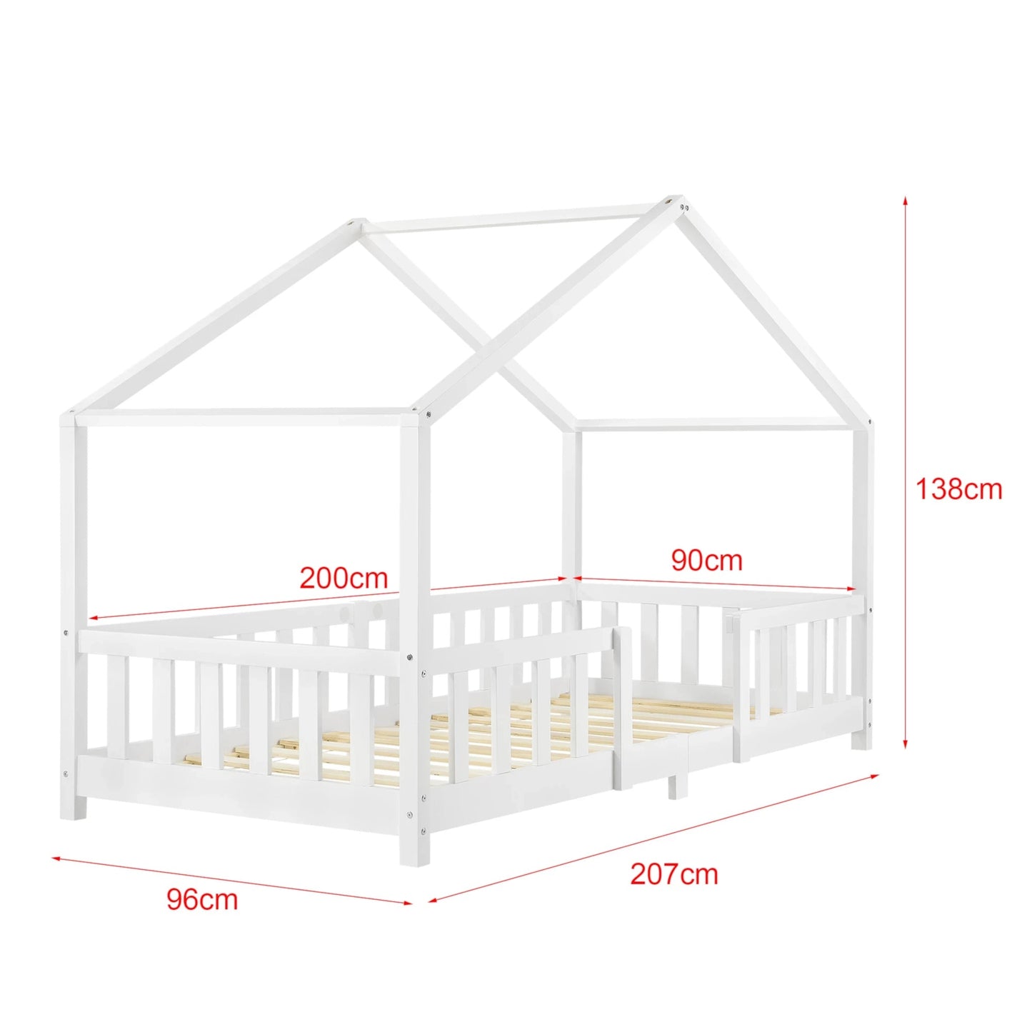 In And OutdoorMatch Kinderbed Cayla - Met valbeveiliging - 90x200 cm - Wit Mat - Voor meisjes - Voor jongens - Voor kinderen Kinder bedden