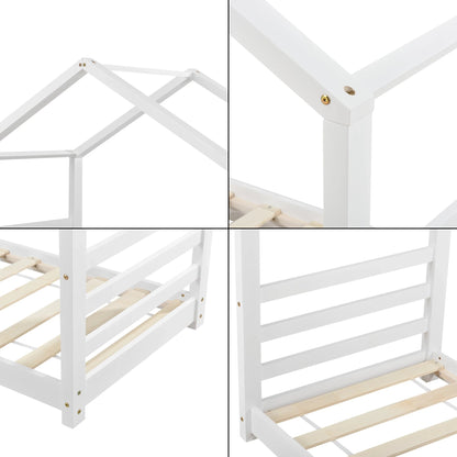 In And OutdoorMatch Kinderbed Cyril - Houten bed - Huisbed - Met bedbodem - 80x160cm - Wit - Voor kinderen - Voor meisjes - Voor jongens Kinder bedden