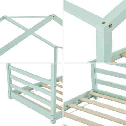 In And OutdoorMatch Kinderbed Dave - Grenen - Huisbed - En Bedbodem - 90x200 - Mint - Voor meisjes - Voor jongens - Voor kinderen Kinder bedden