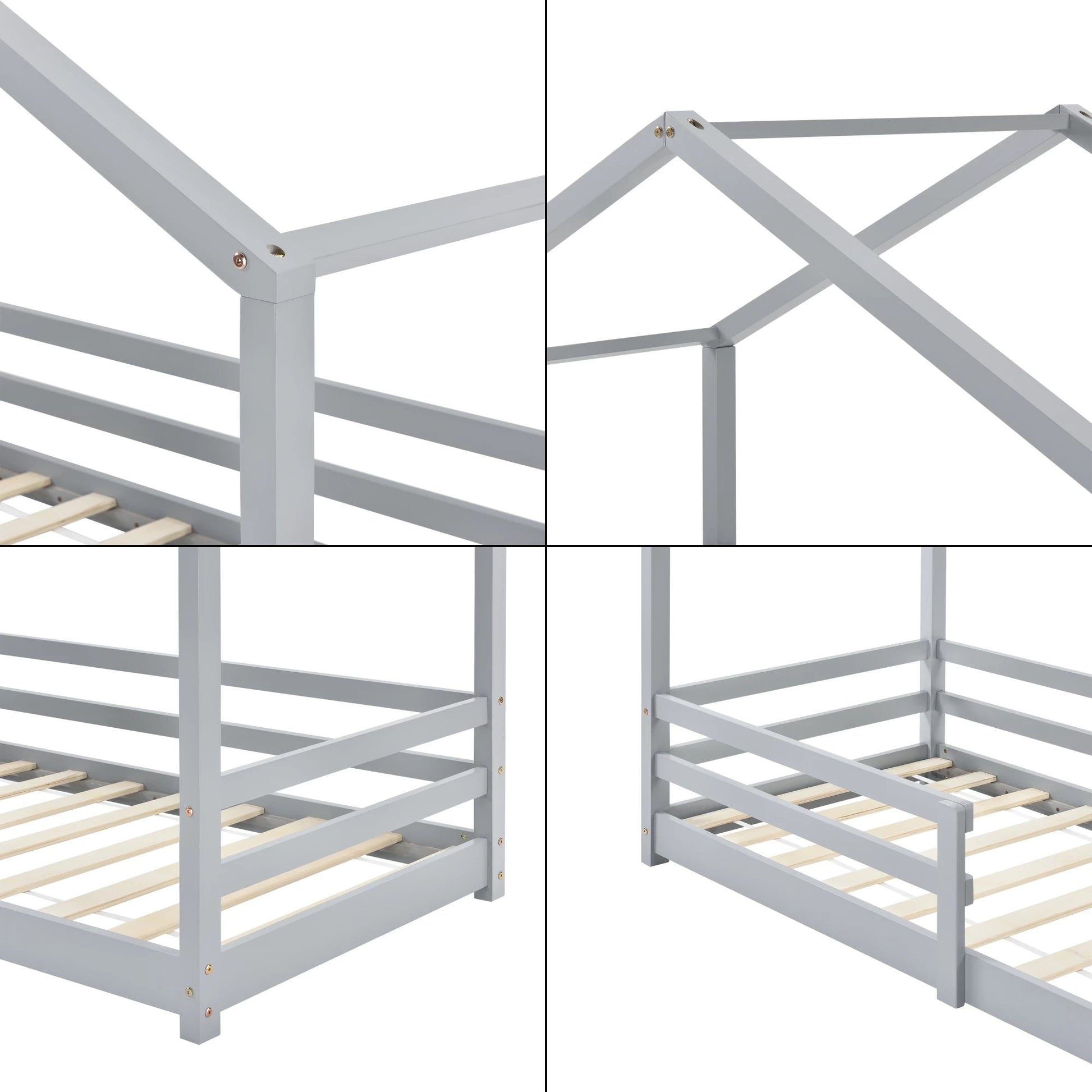 In And OutdoorMatch Kinderbed Drew - Huisbed - Met valbeveiliging - 70x140 - Lichtgrijs - Grenen - Voor meisjes - Voor jongens - Voor kinderen Kinder bedden