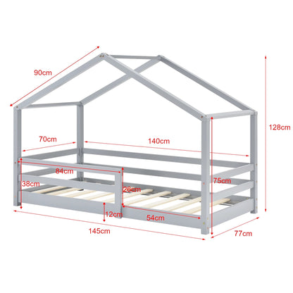 In And OutdoorMatch Kinderbed Drew - Huisbed - Met valbeveiliging - 70x140 - Lichtgrijs - Grenen - Voor meisjes - Voor jongens - Voor kinderen Kinder bedden