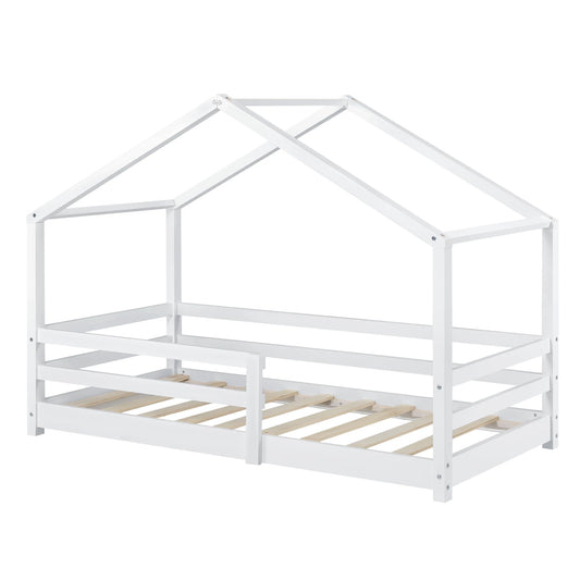 In And OutdoorMatch Kinderbed Enola - Huisbed - Met valbeveiliging - 90x200 - Wit - Grenen - Voor meisjes - Voor jongens - Voor kinderen Kinder bedden