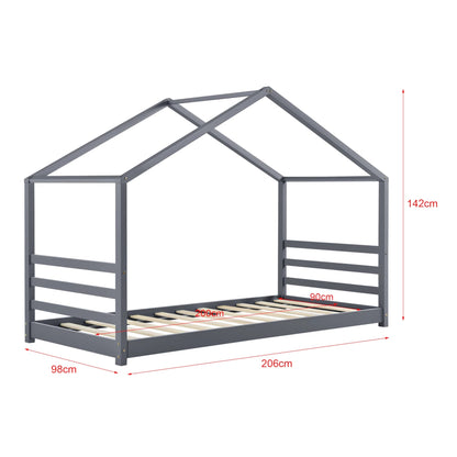 In And OutdoorMatch Kinderbed Jay - Huisbed - Met bedbodem - 90x200cm - Voor meisjes - Voor jongens - Voor kinderen - Donkergrijs Kinder bedden