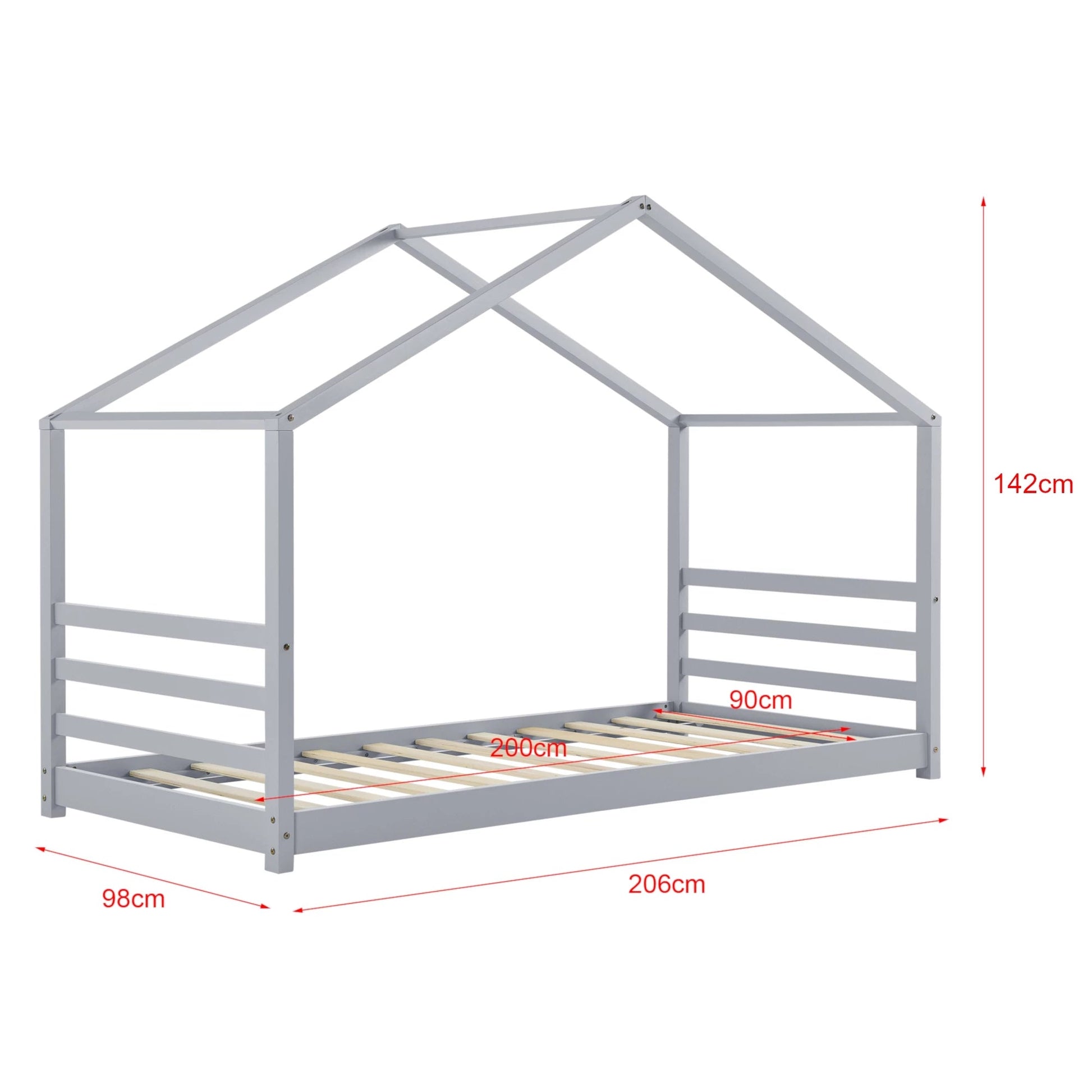 In And OutdoorMatch Kinderbed Kaelyn - Grenen - Huisbed - En Bedbodem - 90x200 - Grijs - Voor meisjes - Voor jongens - Voor kinderen Kinder bedden