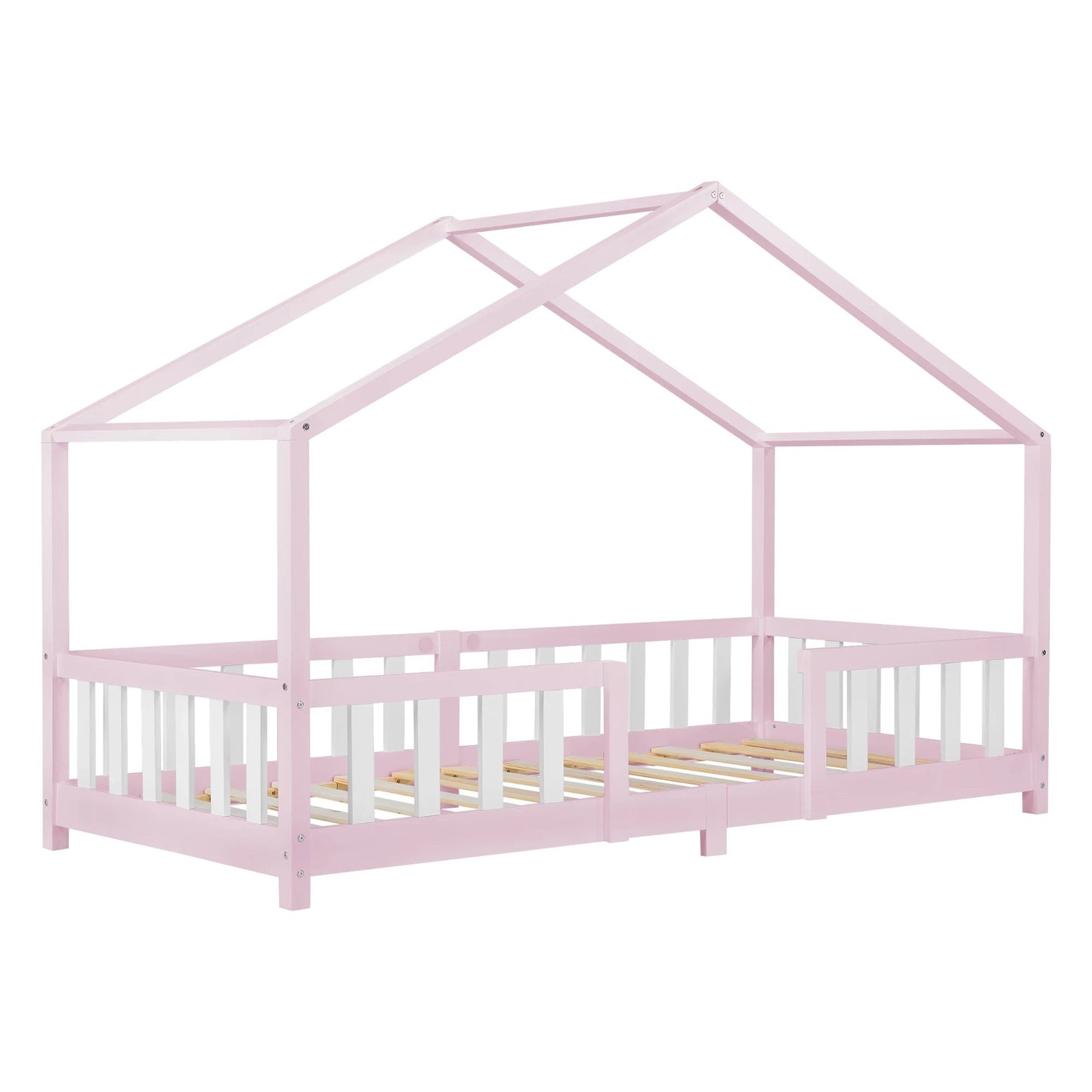 In And OutdoorMatch Kinderbed Kaya - Met valbeveiliging - 90x200 cm - Roze en Wit - Voor meisjes - Voor jongens - Voor kinderen Kinder bedden