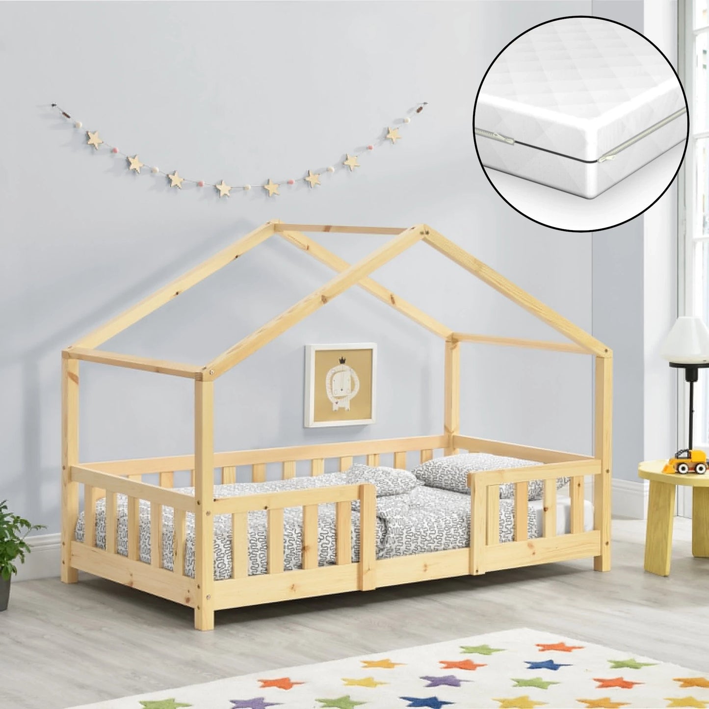 In And OutdoorMatch Kinderbed Luella - Met Matras - 80x160 cm - Houtkleurig - Voor meisjes - Voor jongens Kinder bedden