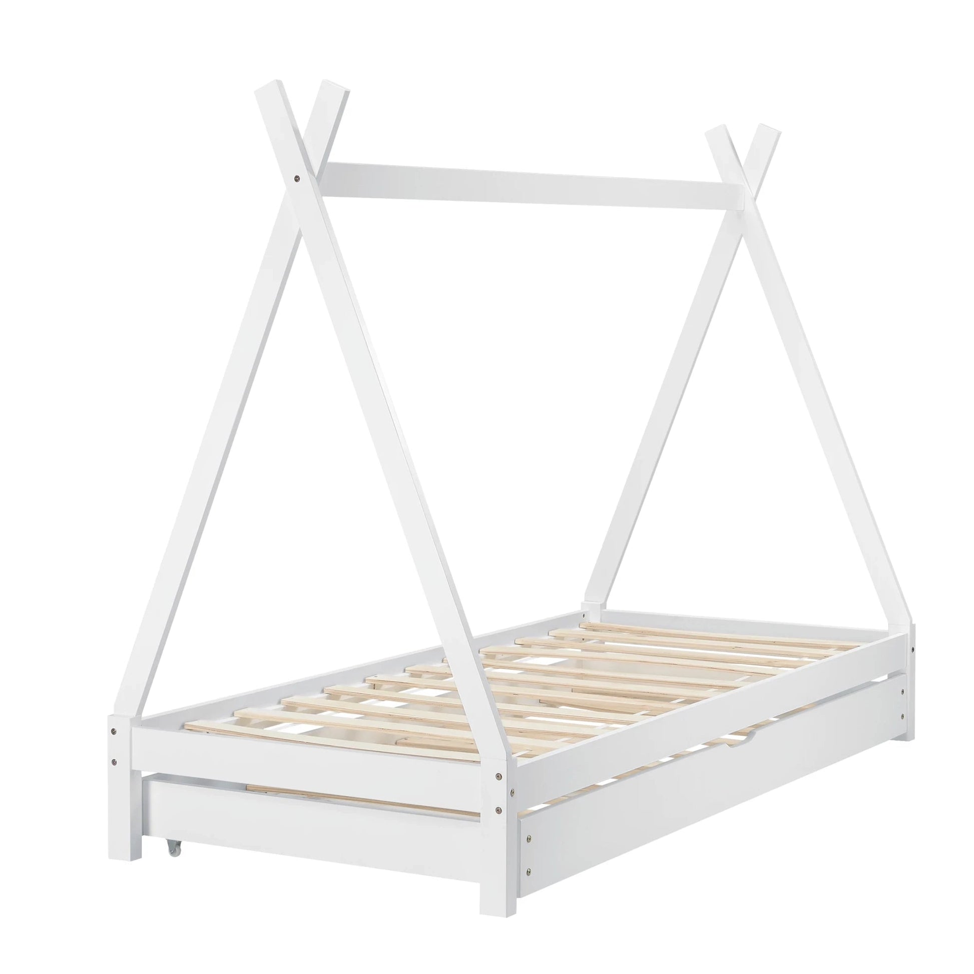 In And OutdoorMatch Kinderbed Michelle - Tipi - Met onderschuifbed - 90x200 cm - Wit - Voor meisjes en jongens Kinder bedden