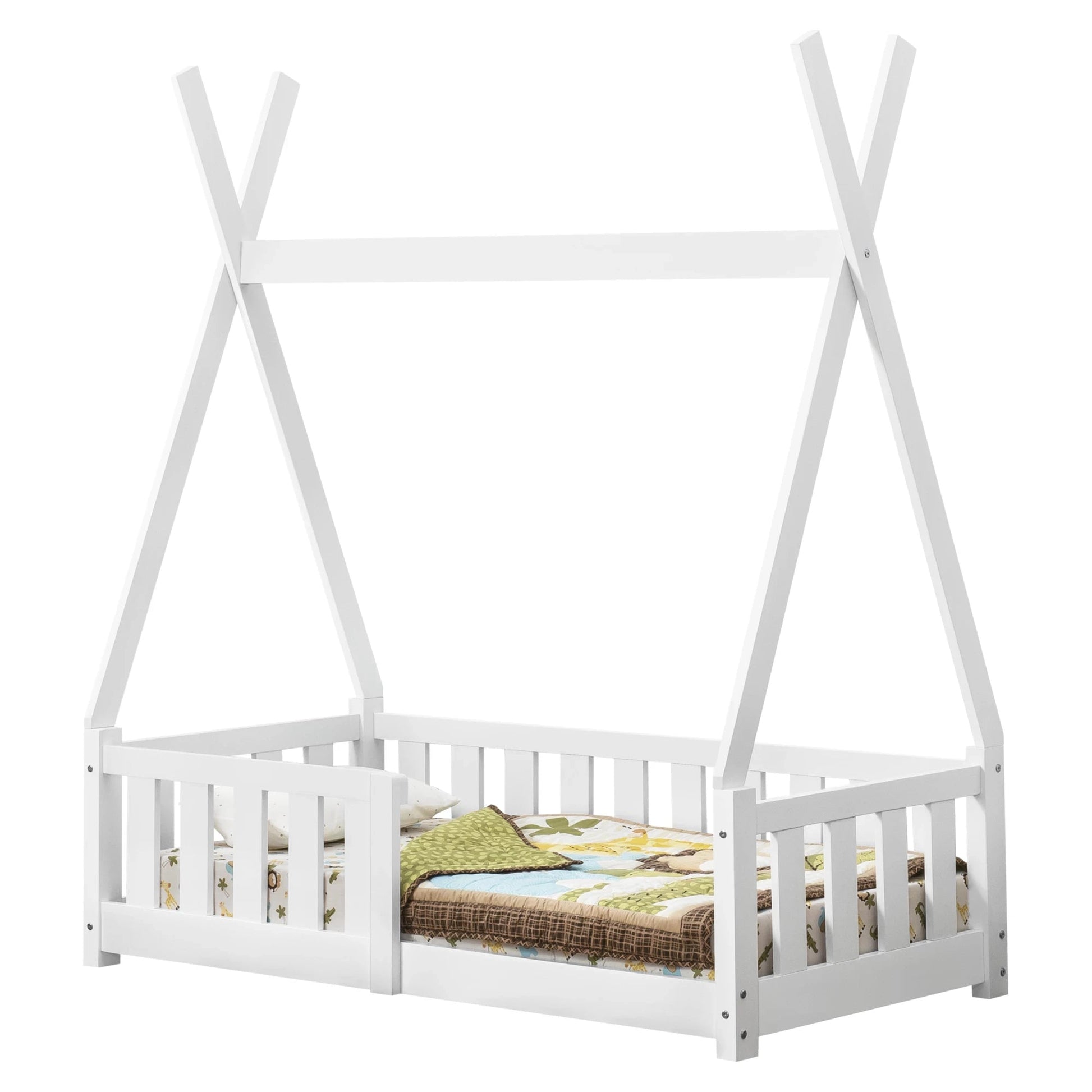 In And OutdoorMatch Kinderbed Minna - Tipi Bed - Met Valbeveiliging - 70x140 cm - Wit - Meisjesbed - Jongensbed Kinder bedden