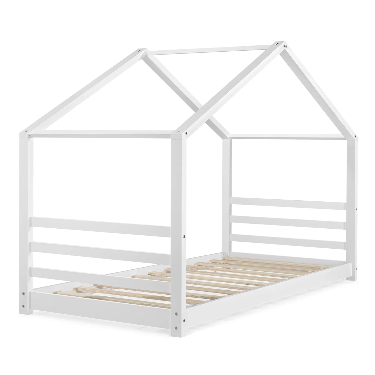 In And OutdoorMatch Kinderbed Nathanael - Met Bedbodem - Grenen - Huisbed - 90x200 cm - Wit - Voor meisjes - Voor jongens - Voor kinderen Kinder bedden