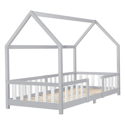 In And OutdoorMatch Kinderbed Neoma - Met Valbescherming - 90x200 cm - Lichtgrijs en Wit - Voor meisjes - Voor jongens - Voor kinderen Kinder bedden