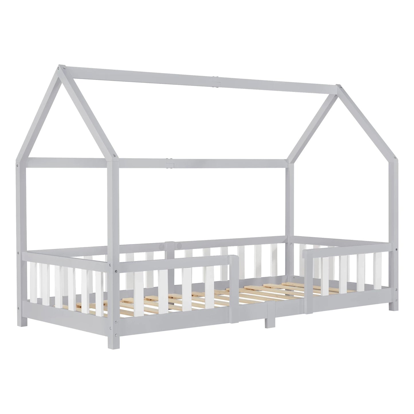 In And OutdoorMatch Kinderbed Neoma - Met Valbescherming - 90x200 cm - Lichtgrijs en Wit - Voor meisjes - Voor jongens - Voor kinderen Kinder bedden