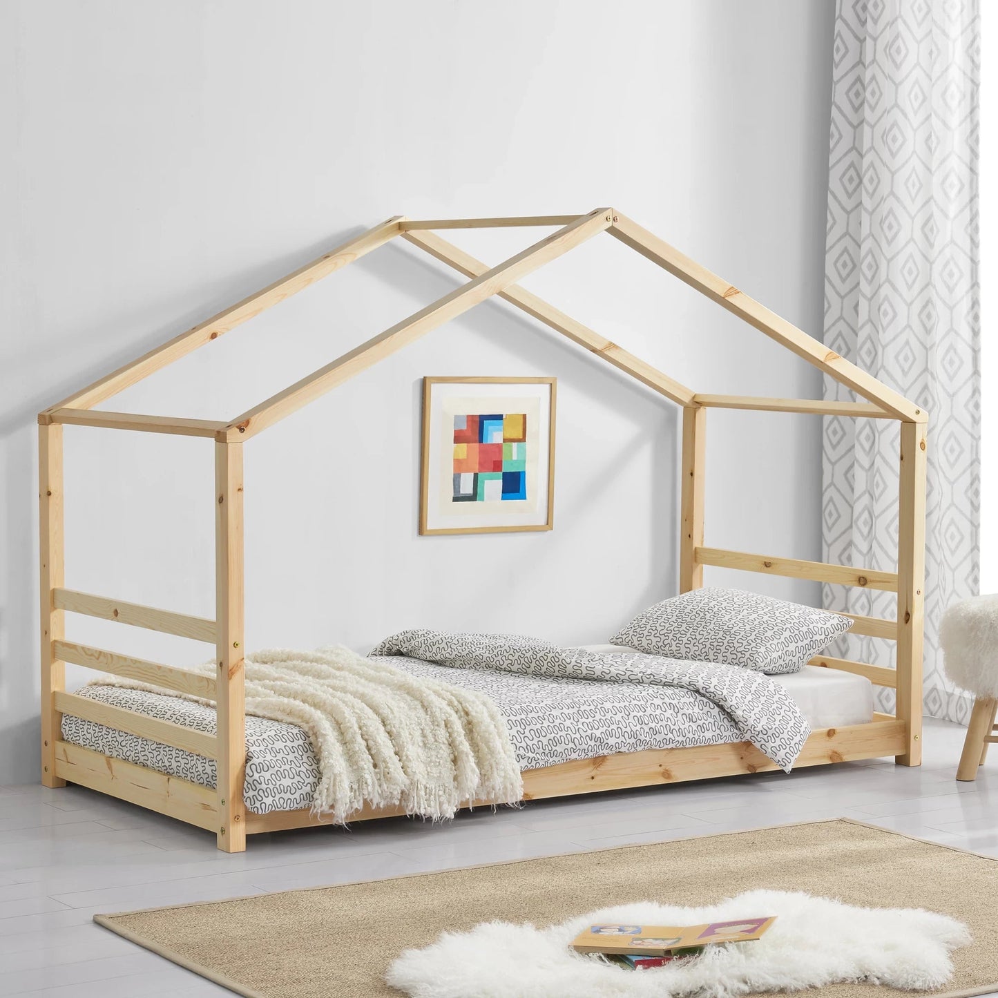 In And OutdoorMatch Kinderbed Nico - Houten bed - Huisbed - Met bedbodem - 90x200cm - Hout - Voor kinderen - Voor meisjes - Voor jongens Kinder bedden