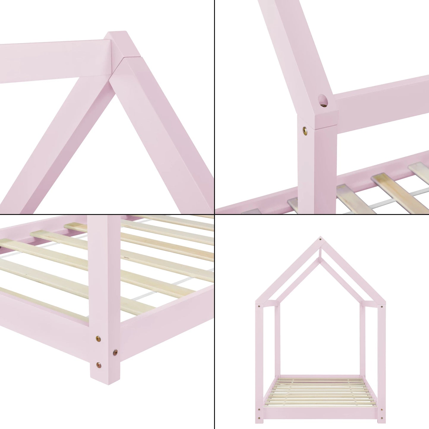 In And OutdoorMatch Kinderbed Ralph - Houten bed - Huisbed - 90x200 cm - Roze - Grenenhout - Voor meisjes - Voor jongens - Voor kinderen Eén persoon slapen