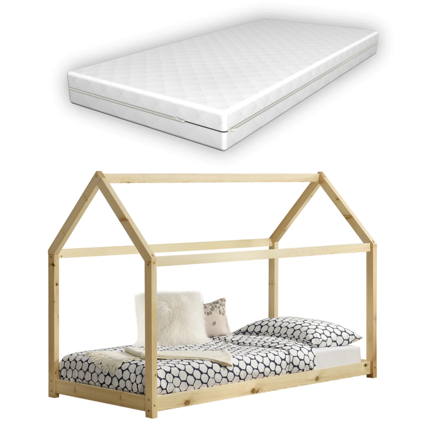 In And OutdoorMatch Kinderbed Rebeka - Huisbed - Met Matras - 80x160 cm - Hout - Grenen - Voor meisjes - Voor jongens Kinder bedden