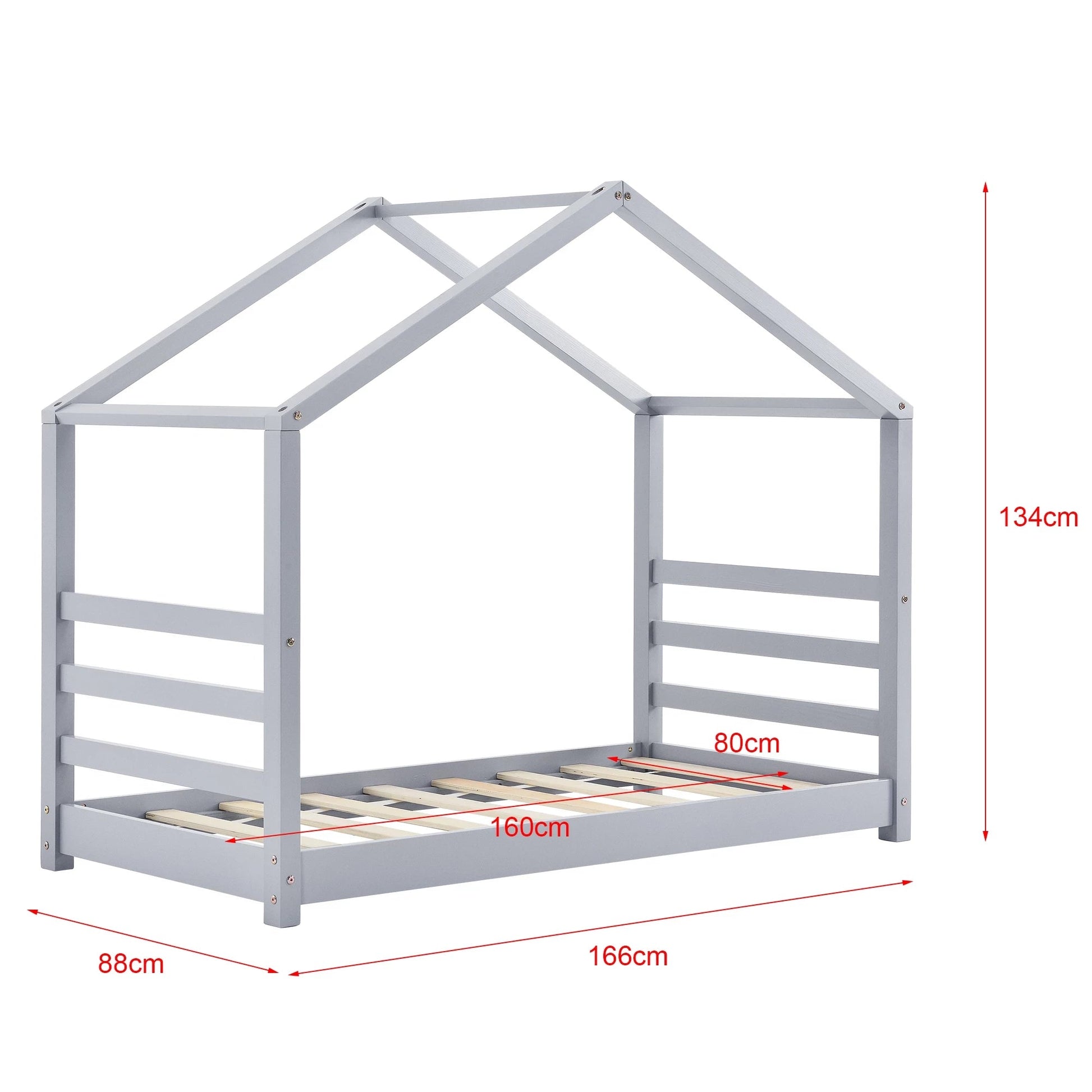 In And OutdoorMatch Kinderbed Talia - Grenen - Huisbed - En Bedbodem - 80x160 - Grijs - Voor meisjes - Voor jongens - Voor kinderen Kinder bedden