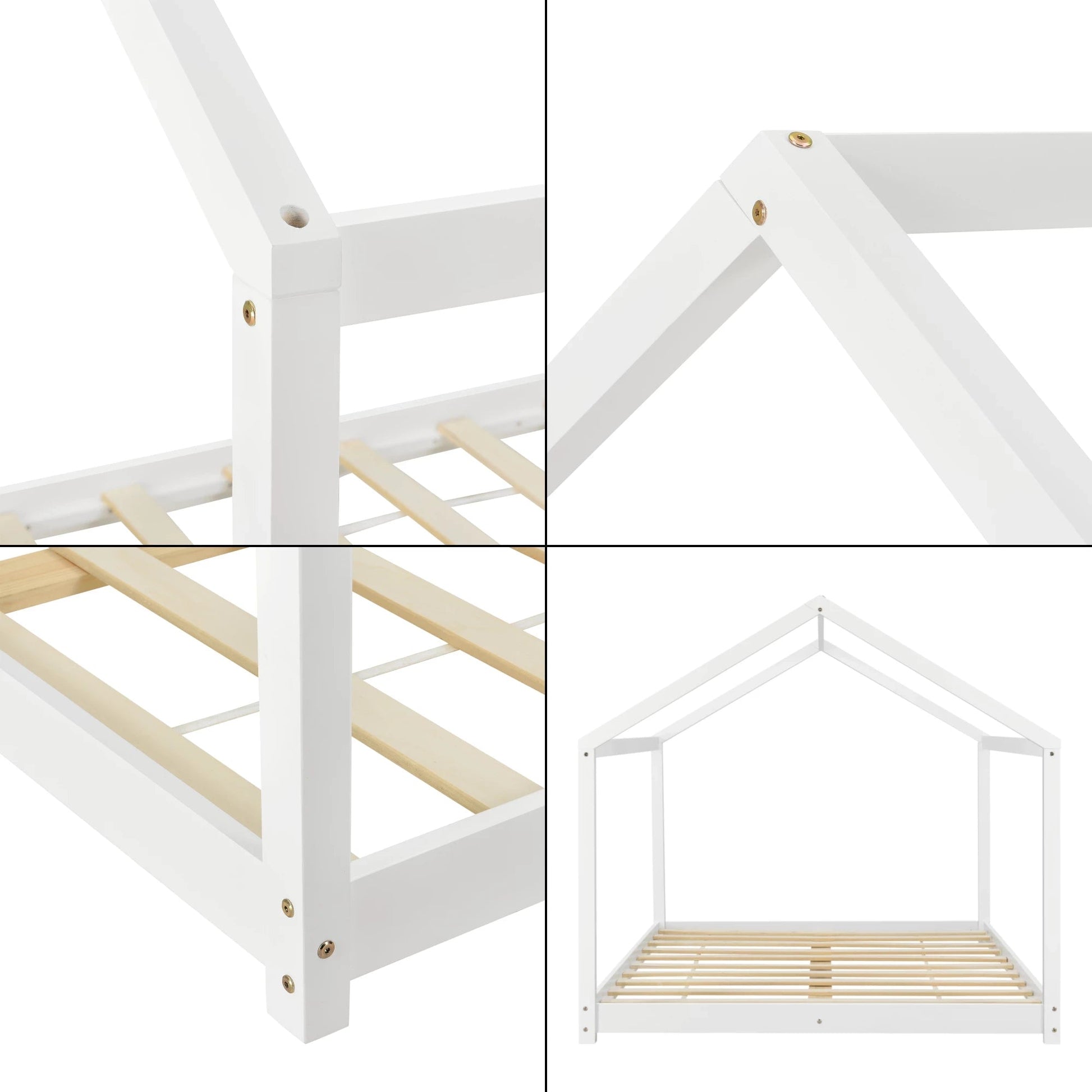 In And OutdoorMatch Kinderbed Vita - Grenen - Huisbed - En Bedbodem - 140x200 - Wit - Voor meisjes - Voor jongens - Voor kinderen Kinder bedden