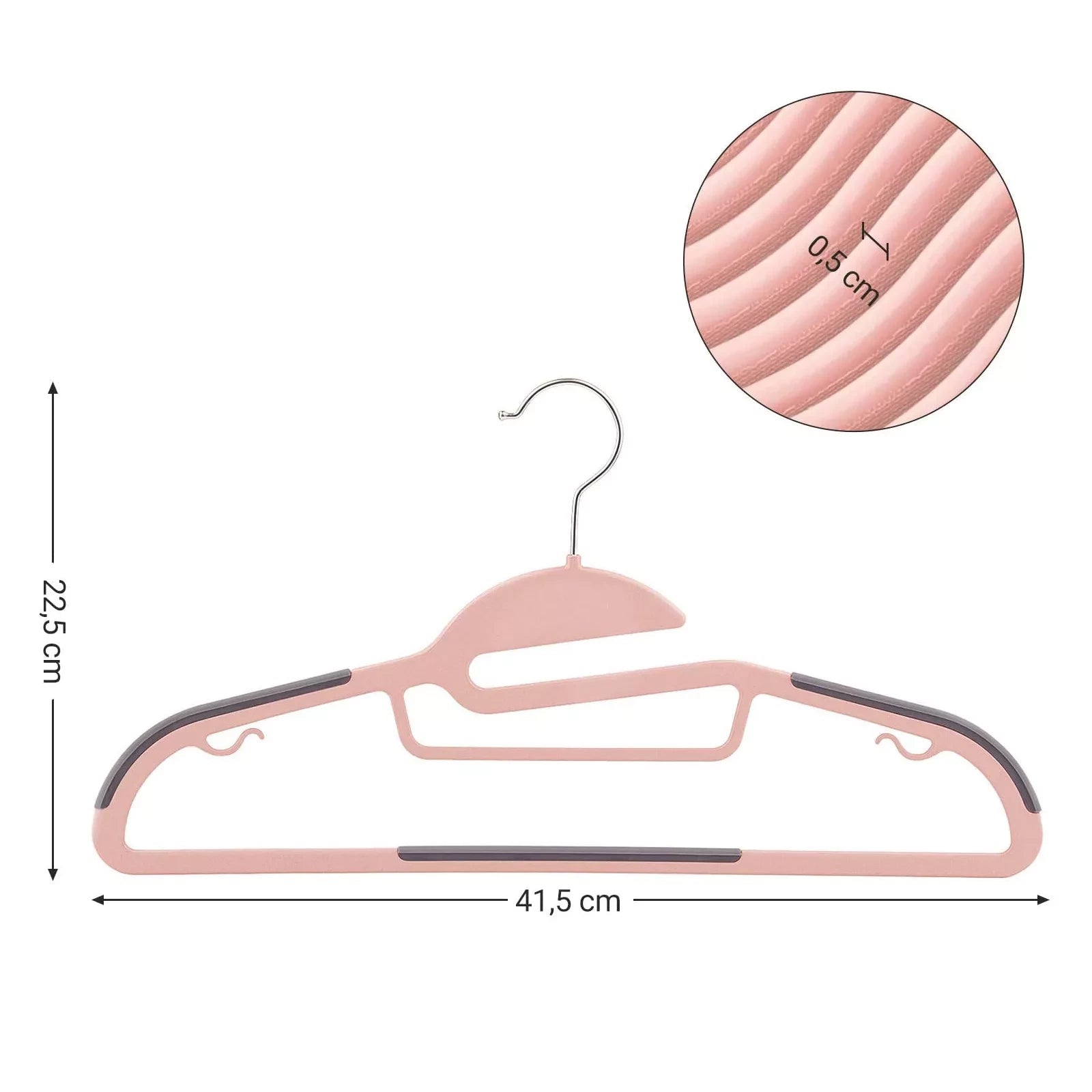 In And OutdoorMatch Kledinghangers Katlyn - 20 stuks Roze/grijs - Broekhangers - Antislip - Ruimtebesparend - 41,5 x 0,5 x 22,5 cm kledinghanger