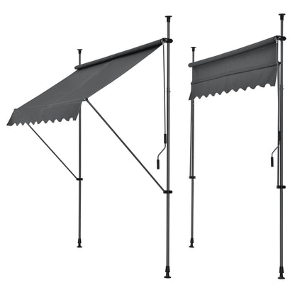 In And OutdoorMatch Klemluifel Brianne - Handmatig Uitschuifbaar - Grijs - 350x120 cm - Uitvalarmluifel - Staal en Stof - UV Bescherming - Waterafstotend Sunshade