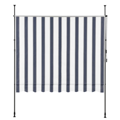 In And OutdoorMatch Klemluifel Emery - Uitschuifbare Luifel - Donkerblauw en Wit - 400x120 cm - Staal en Stof - Waterafstotend - UV Bescherming Sunshade