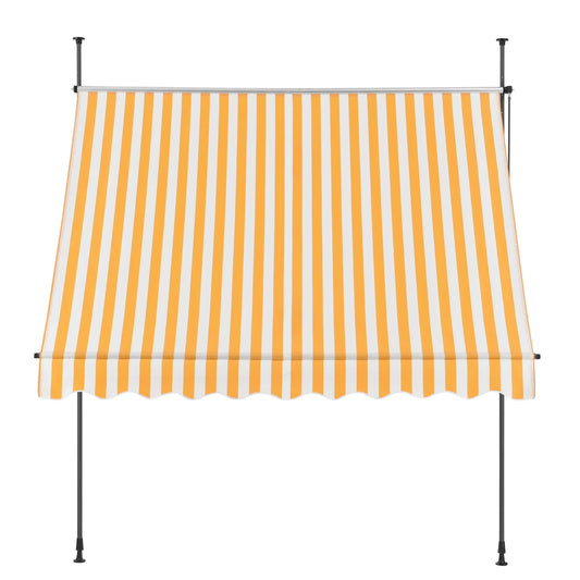 In And OutdoorMatch Klemluifel Esso - Uitschuifbare Luifel - Geel en Wit - 400x120 cm - Staal en Stof - Waterafstotend - UV Bescherming Parasol