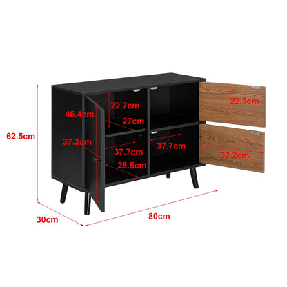 In And OutdoorMatch Ladekast Gaston - 62,5x80x30 cm - Zwart en houtkleurig - Spaanplaat en Metaal - Stijlvol design Kast