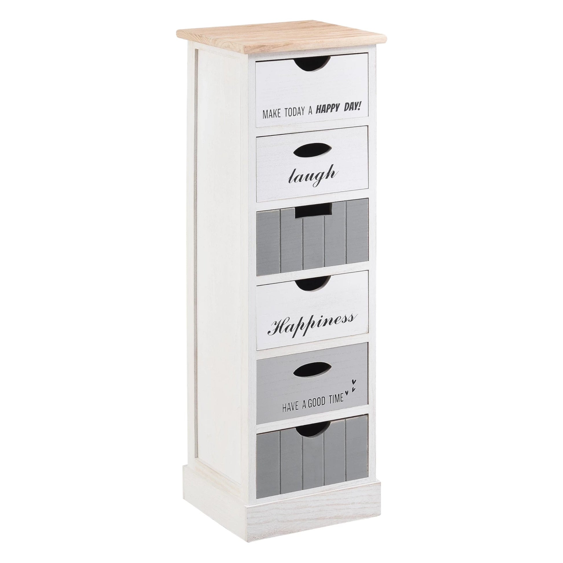 In And OutdoorMatch Ladenkast Kylie - Met 6 Laden - 91x29x27 cm - Wit en Grijs - Paulowniahout - Modern Design storage rack