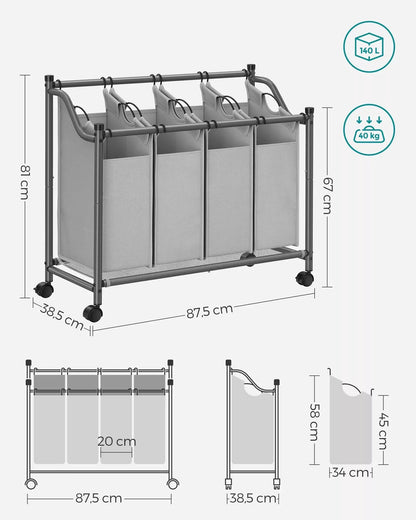 In And OutdoorMatch Laundry basket Quentin - 4 bags - Laundry sorter - Laundry box - Rectangle - Wicker - 97x41x81cm Wasmand