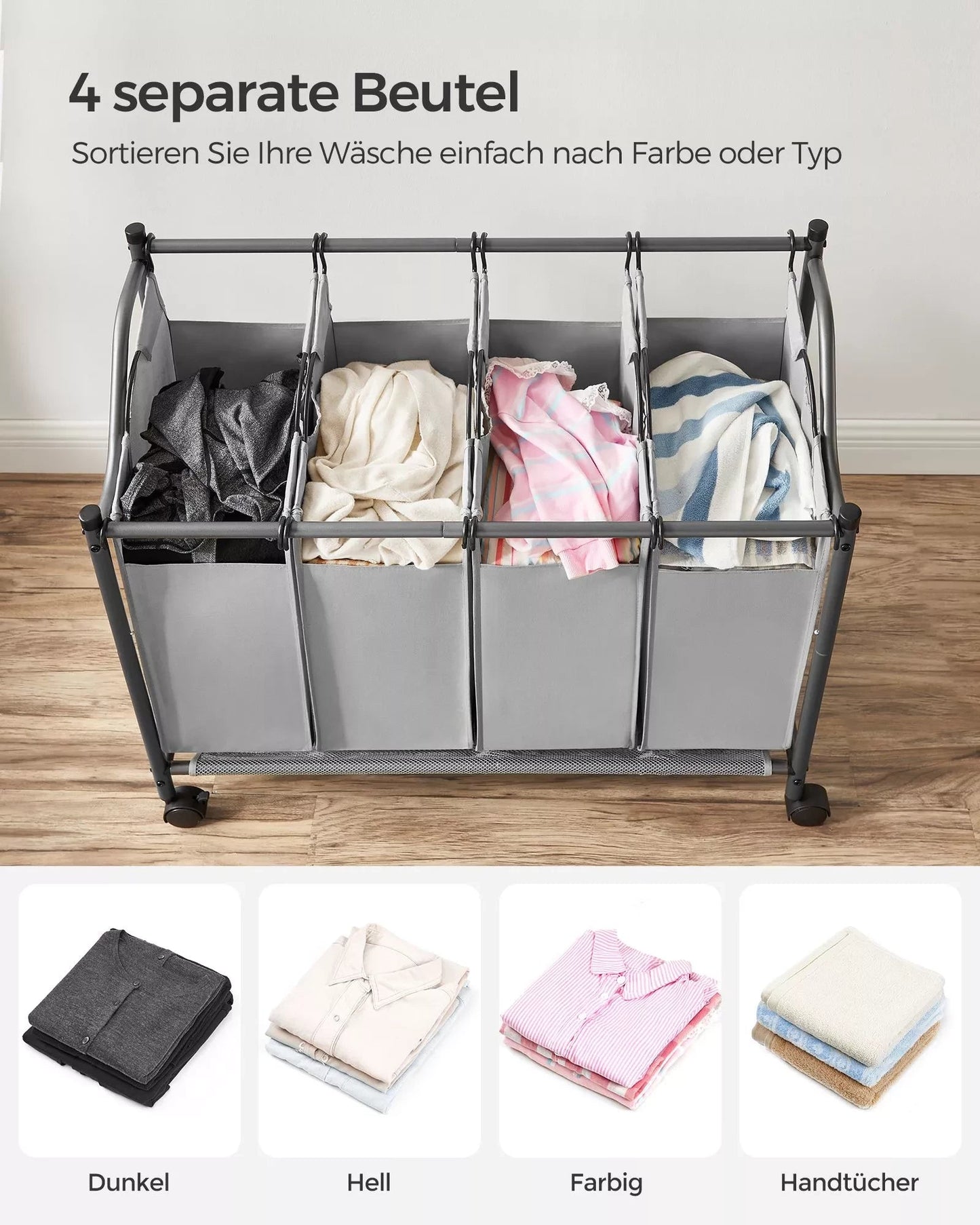 In And OutdoorMatch Laundry basket Quentin - 4 bags - Laundry sorter - Laundry box - Rectangle - Wicker - 97x41x81cm Wasmand