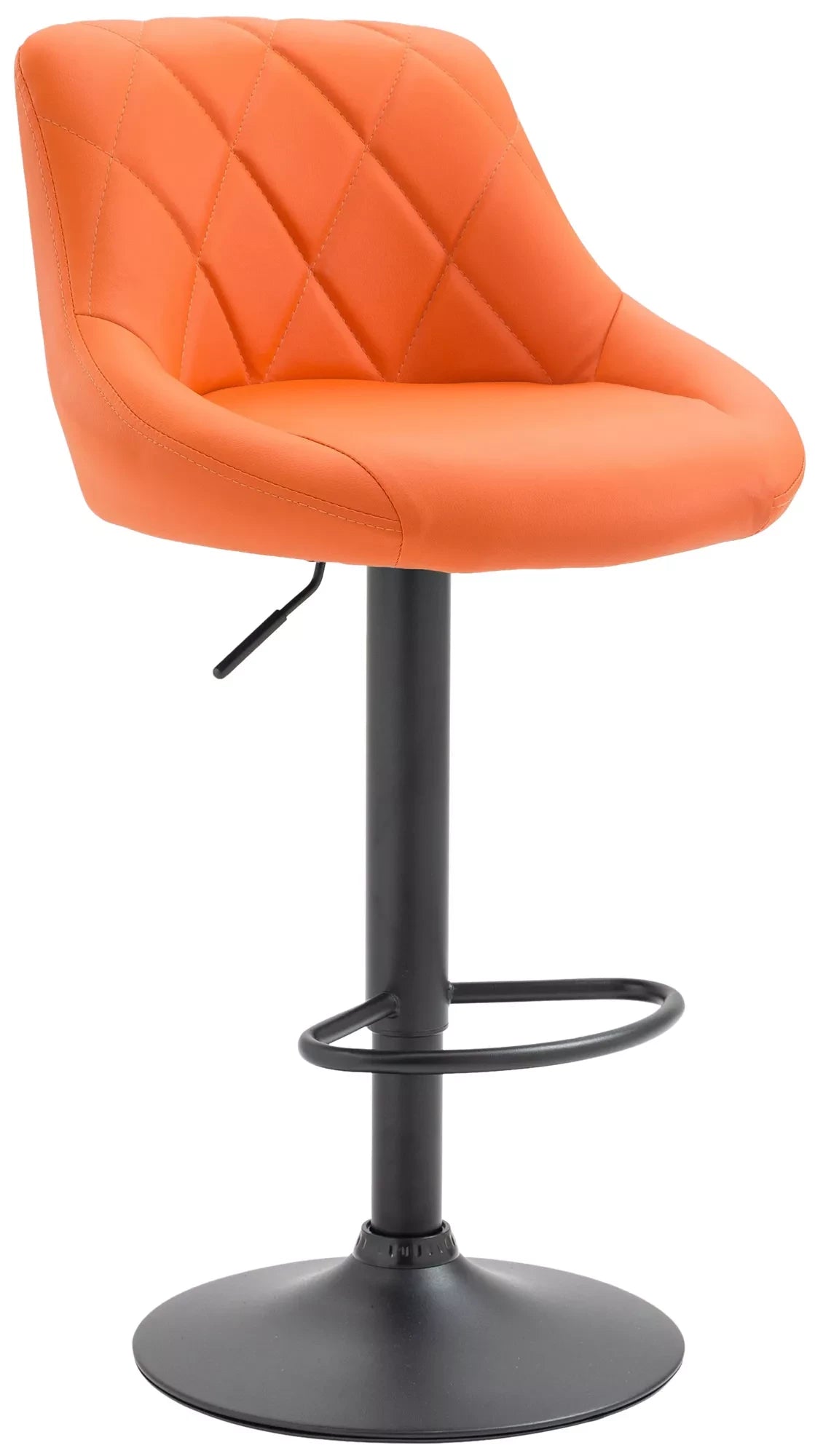 In And OutdoorMatch Leren barkruk Adele - Oranje zwart - Zithoogte 60-81 cm - Ergonomische barstoelen - In hoogte verstelbaar - Set van 1 - Met rugleuning - Voor keuken en bar Barkrukken / hocker