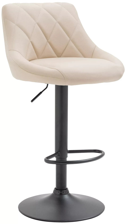 In And OutdoorMatch Leren barkruk Ursula - Creme zwart - Zithoogte 60-81 cm - Ergonomische barstoelen - In hoogte verstelbaar - Set van 1 - Met rugleuning - Voor keuken en bar Barkrukken / hocker