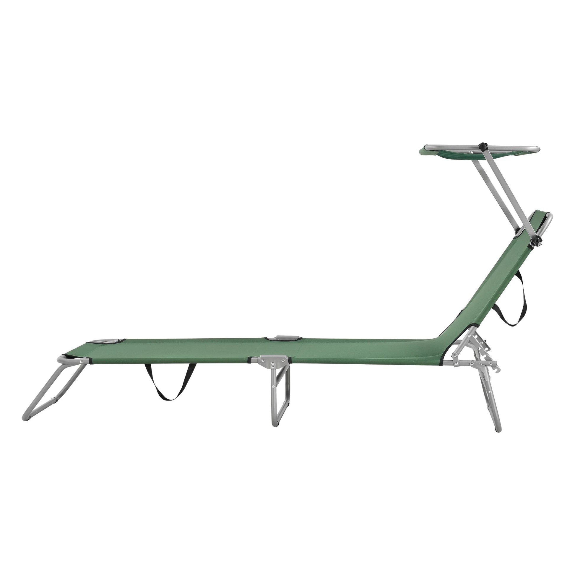 In And OutdoorMatch Ligbed Ayla - Met Luifel - 186x55x24 cm - Donkergroen - Verstelbare Luifel Lounge stoel