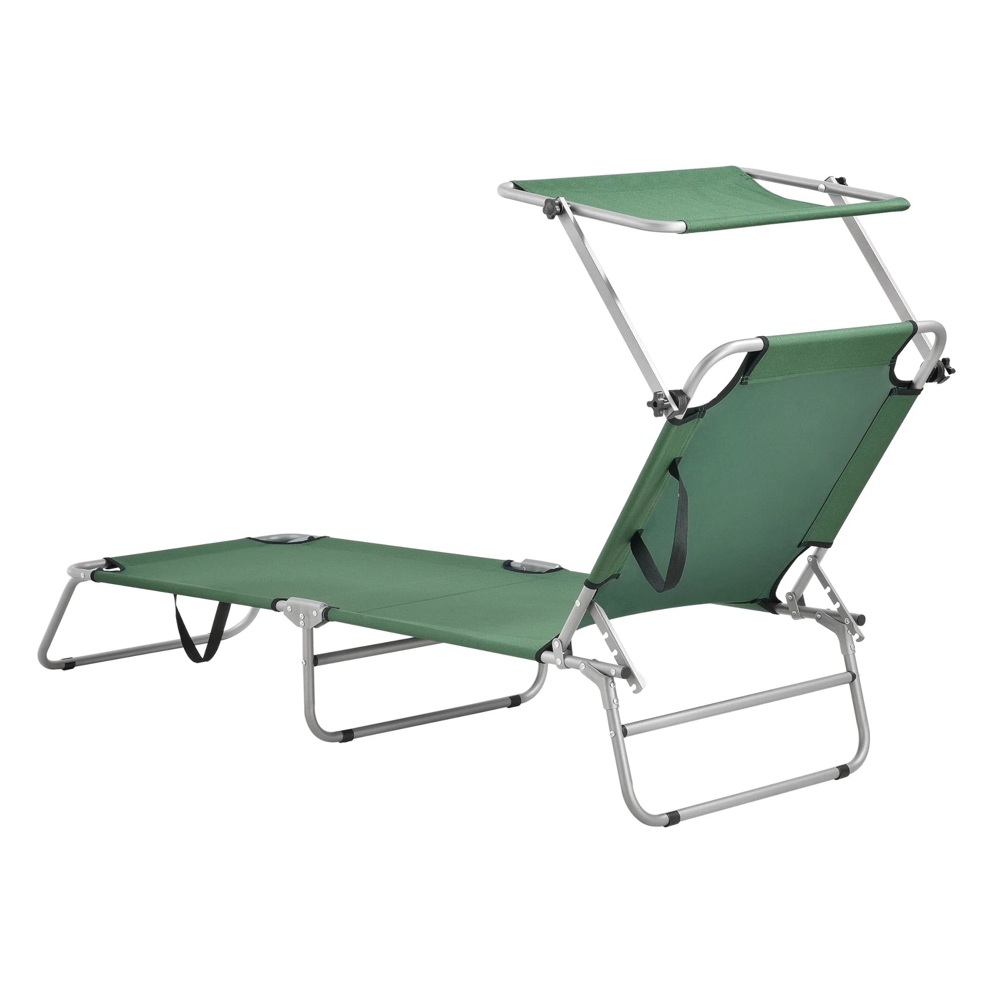 In And OutdoorMatch Ligbed Ayla - Met Luifel - 186x55x24 cm - Donkergroen - Verstelbare Luifel Lounge stoel