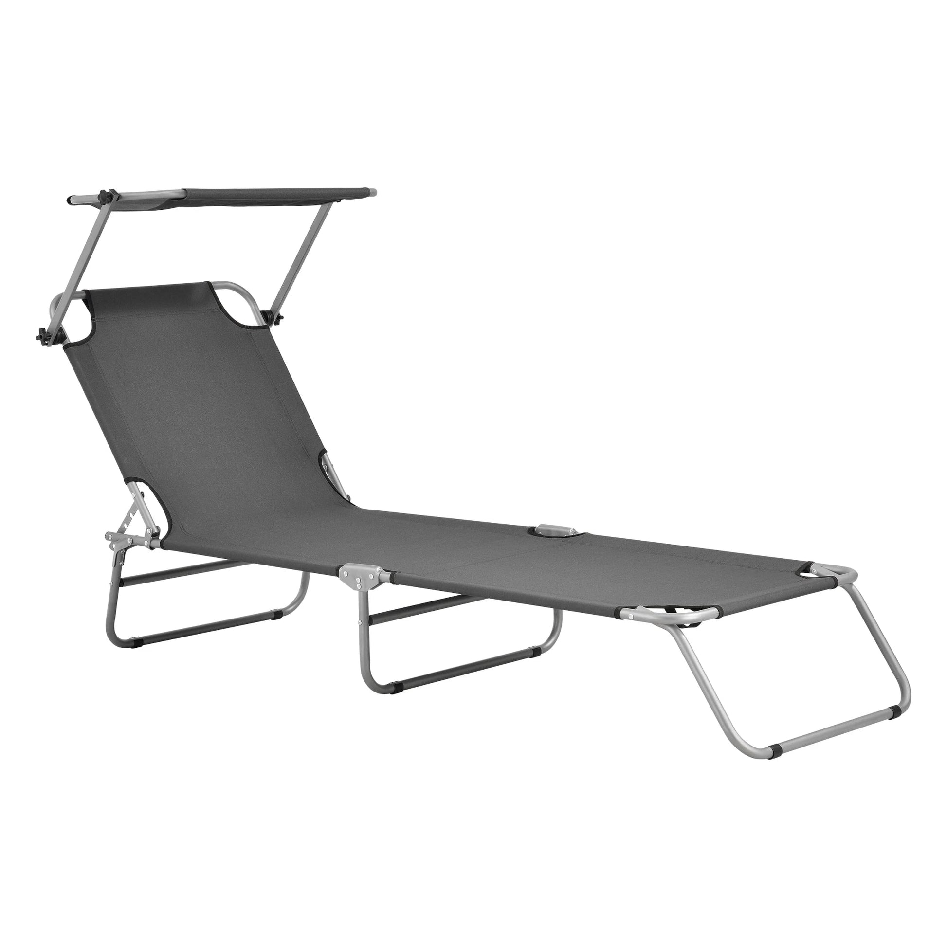 In And OutdoorMatch Ligbed Bobby - Met Luifel - 186x55x24 cm - Donkergrijs - Verstelbare Luifel Lounge stoel