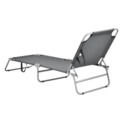 In And OutdoorMatch Ligbed Brooks - Zonnebed - 186x55x24 cm - Donkergrijs en Mat Zilver - Met Draagriemen Lounge stoel