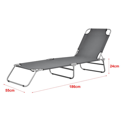 In And OutdoorMatch Ligbed Brooks - Zonnebed - 186x55x24 cm - Donkergrijs en Mat Zilver - Met Draagriemen Lounge stoel