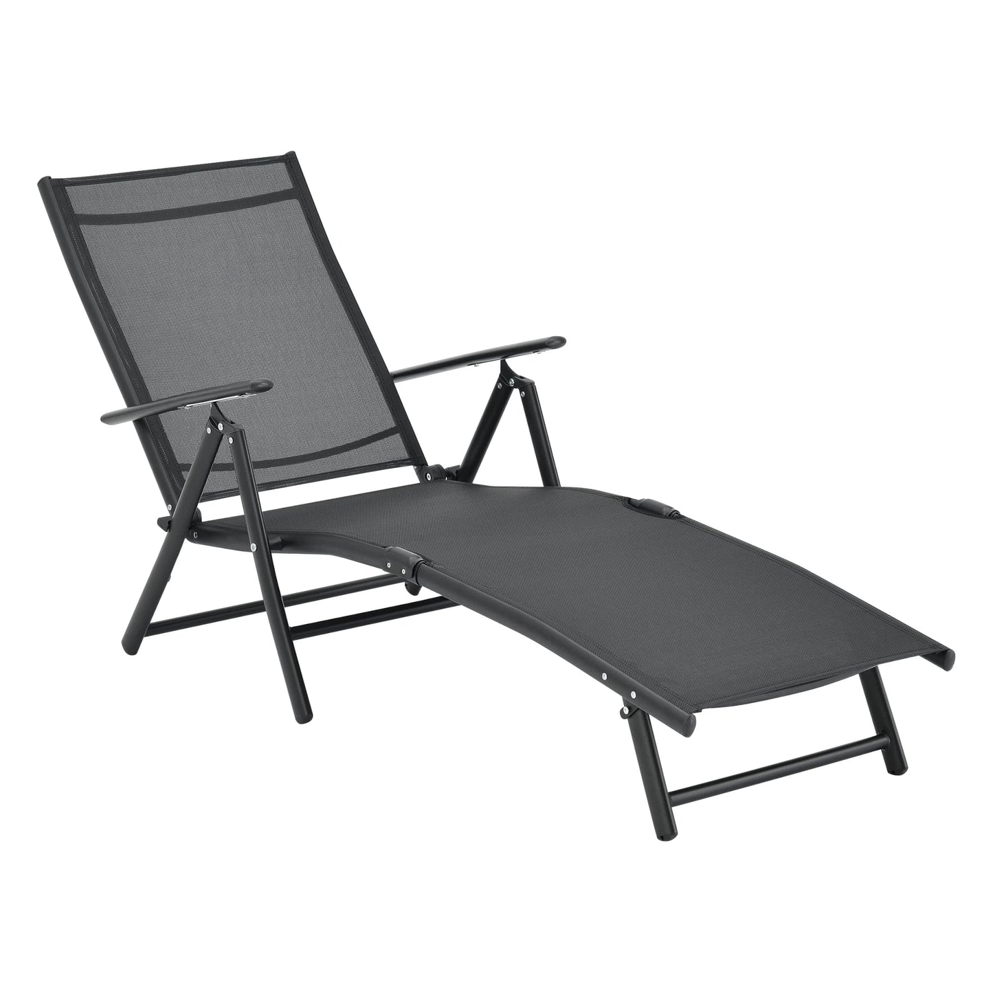 In And OutdoorMatch Ligbed Freddie - Zonnebed - 150x65x86 cm - Zwart - Aluminium en Stof Lounge stoel