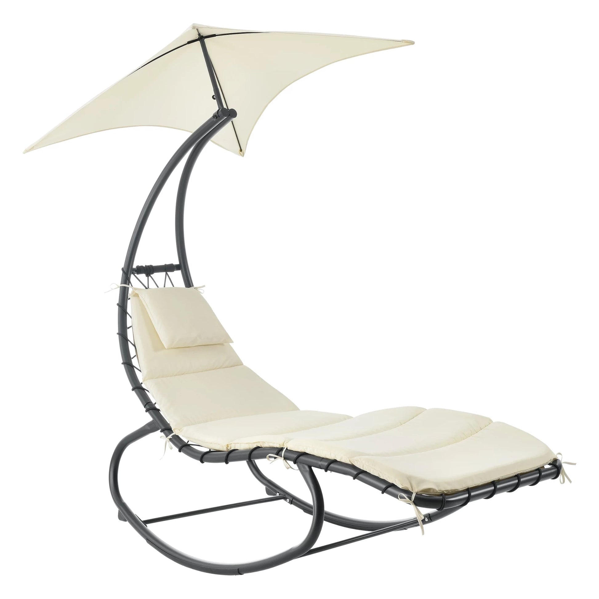 In And OutdoorMatch Ligbed Martin - Met Luifel - Schommelstoel - 193x104x200 cm - Beige en Antraciet - Staal en Polyester Garden Chair