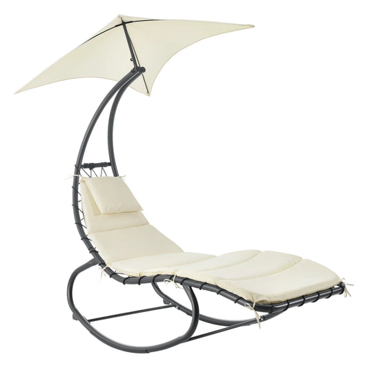 In And OutdoorMatch Ligbed Martin - Met Luifel - Schommelstoel - 193x104x200 cm - Beige en Antraciet - Staal en Polyester Garden Chair