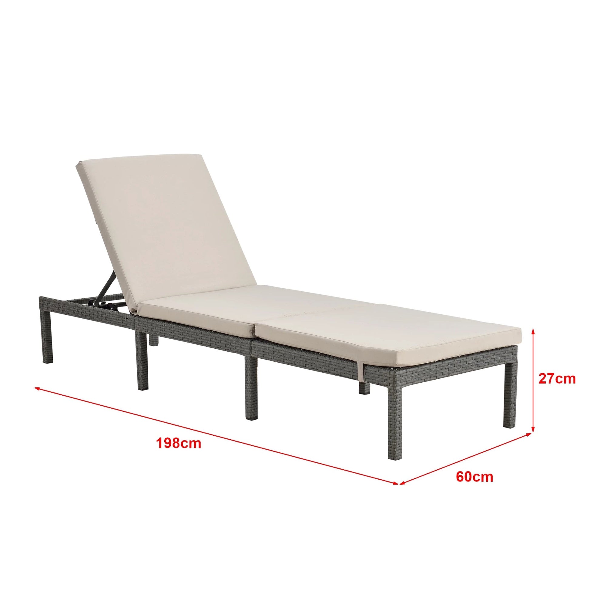 In And OutdoorMatch Ligbed Myles - Ligbed - Zonnebed - 198x60x27 cm - Beige en Dakr Grey - Staal, Polyrattan en Stof - Verstelbare rugleuning Lounge stoel