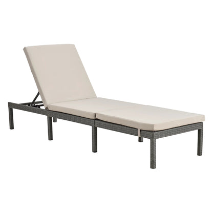 In And OutdoorMatch Ligbed Myles - Ligbed - Zonnebed - 198x60x27 cm - Beige en Dakr Grey - Staal, Polyrattan en Stof - Verstelbare rugleuning Lounge stoel