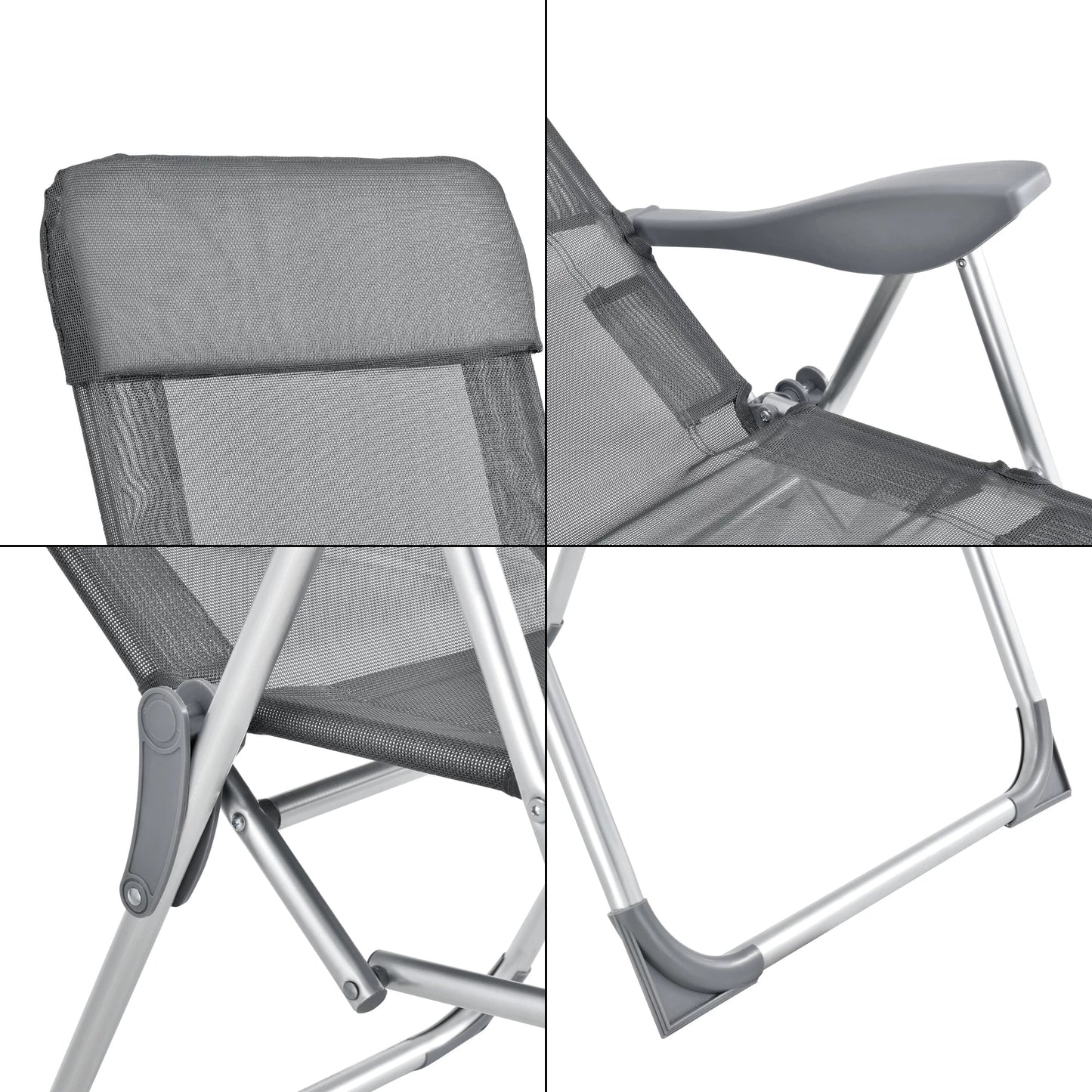 In And OutdoorMatch Ligstoel Desiree - Opvouwbaar - Tot 130 kg - Donkergrijs - Inklapbaar - Comfortabel ligbed Garden Chair