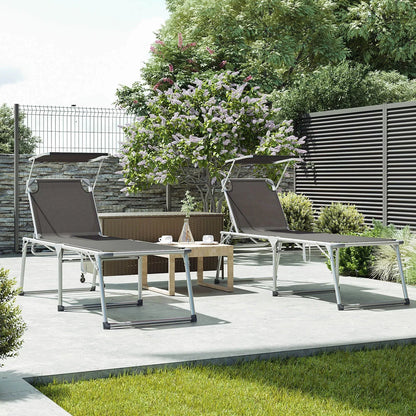 In And OutdoorMatch Ligstoel Devonte - Zonnebed - Met zonnescherm - Ligbed tuin - Donkergrijs - Loungebank - 200x65x48cm Lounge stoel