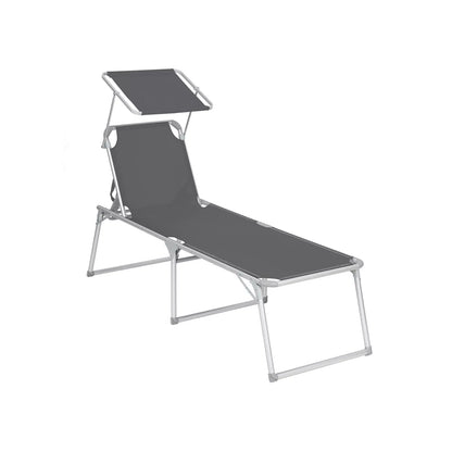 In And OutdoorMatch Ligstoel Devonte - Zonnebed - Met zonnescherm - Ligbed tuin - Donkergrijs - Loungebank - 200x65x48cm Lounge stoel