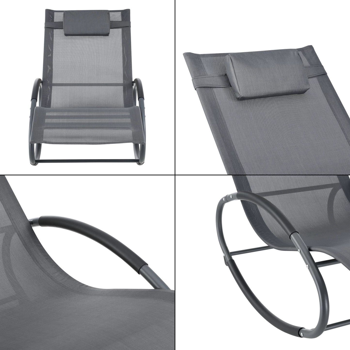 In And OutdoorMatch Ligstoel Gertrude - Zonnebed - Schommelstoel - 153x63x80,5 cm - Donkergrijs - Set van 2 lounge chair