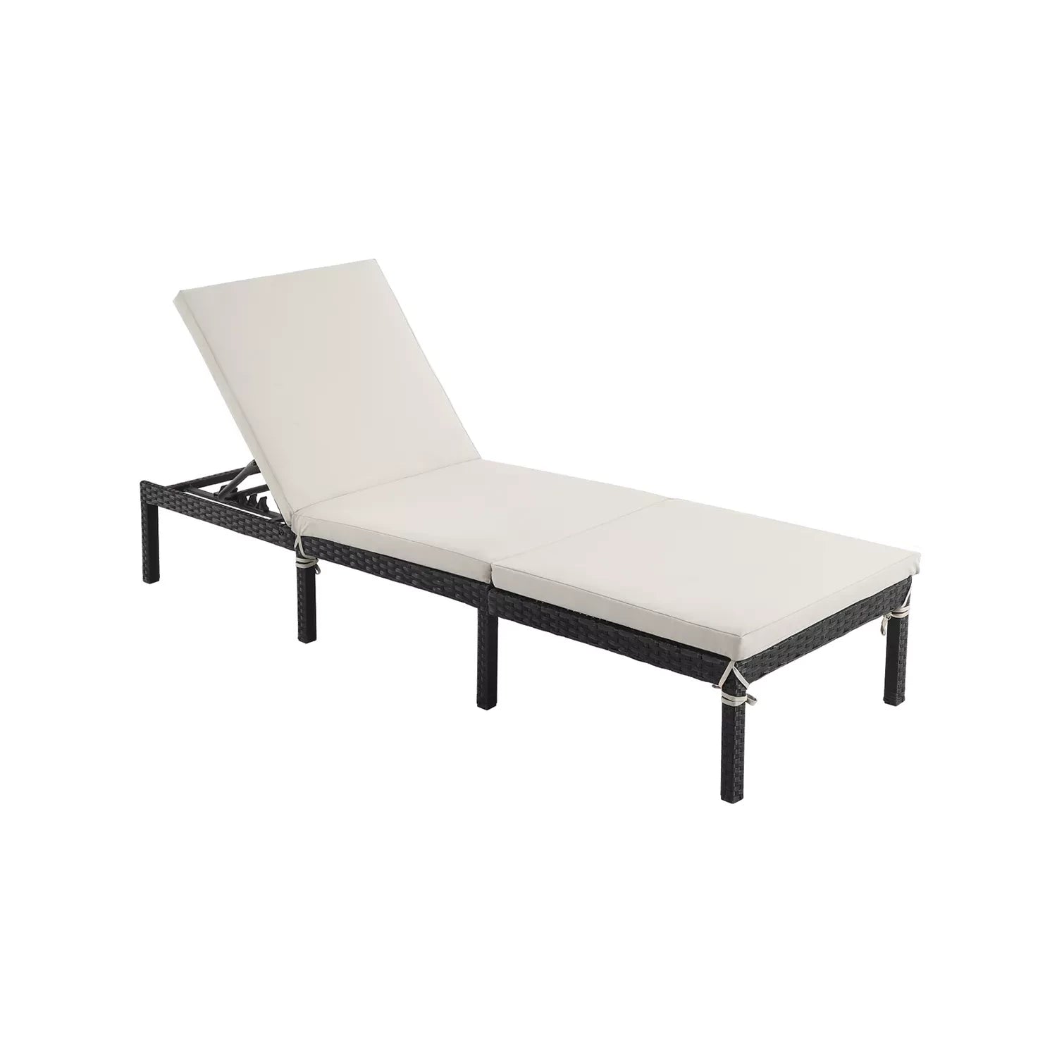 In And OutdoorMatch Ligstoel Millie - Zonnebank - Met Kussen - Tuinligstoel - Wit/Zwart - Loungebank - 59x198x28cm Lounge stoel